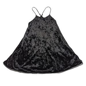 Maddie Velvet Spaghetti Strap Lace Hem Mini Dress Black